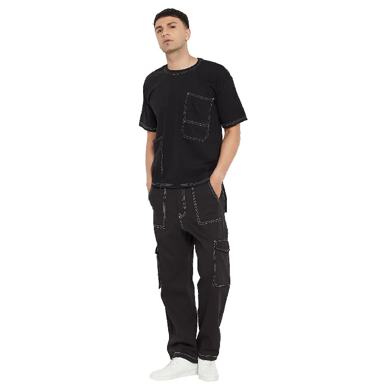 Vintage - inspired overalls with brass buttonsBlack Oversized Carpenter Tshirt & Cargo Pants Combo Set Vintage - inspired overalls with brass buttonsBlack Oversized Carpenter Tshirt & Cargo Pants Combo Set