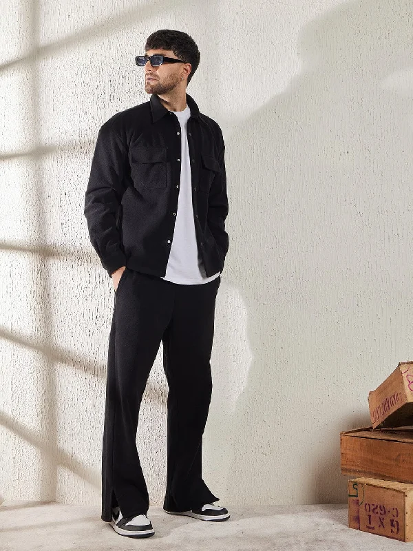 Overalls for dog walkers with a pet - friendly featureBlack Polar Fleece Shacket and Trackpants Clothing Set Overalls for dog walkers with a pet - friendly featureBlack Polar Fleece Shacket and Trackpants Clothing Set
