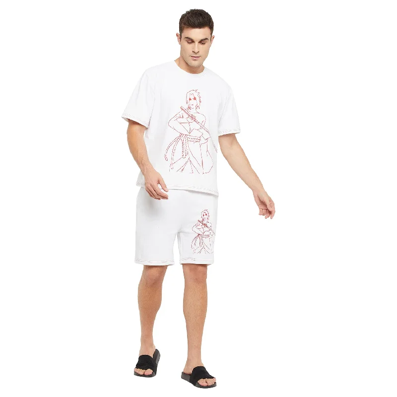 Overalls with a built - in tool belt for mechanics​White Naruto Boxy Fit Tshirt and Shorts Clothing Set