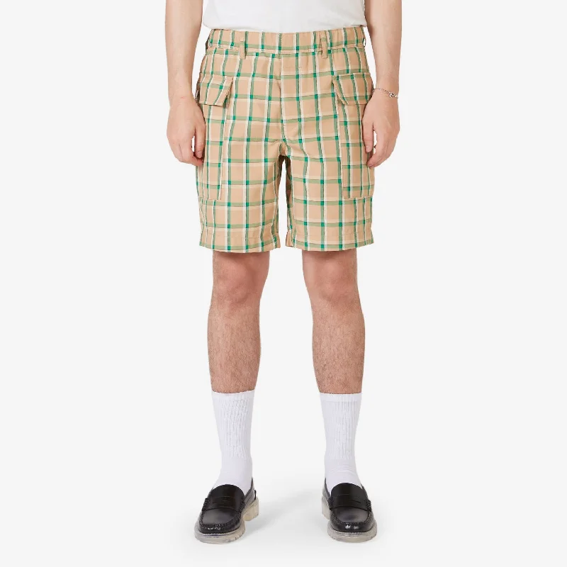 Men's flat - front chino shorts for semi - formal summer eventsCargo Shorts Green Check Men's flat - front chino shorts for semi - formal summer eventsCargo Shorts Green Check