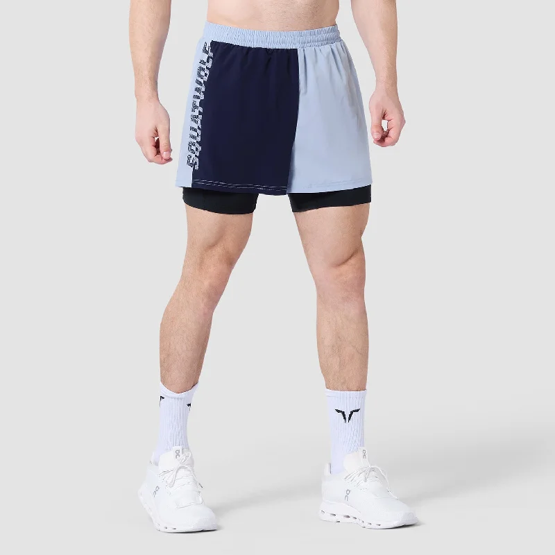 Men's flat - front chino shorts for semi - formal summer eventsCore 5" Split 2-In-1 Shorts - Skyway & Navy Men's flat - front chino shorts for semi - formal summer eventsCore 5" Split 2-In-1 Shorts - Skyway & Navy