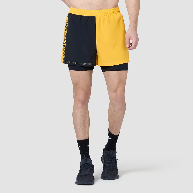 Men's drawstring casual linen shorts for a laid - back summer lookCore 5" Split 2-In-1 Shorts - Spectra Yellow & Black Men's drawstring casual linen shorts for a laid - back summer lookCore 5" Split 2-In-1 Shorts - Spectra Yellow & Black
