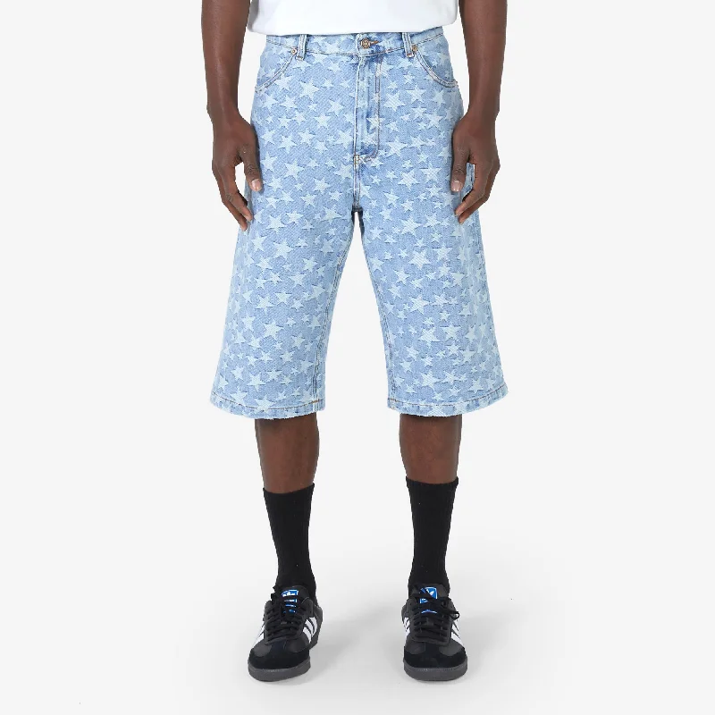 Men's flat - front chino shorts for semi - formal summer eventsDenim Jacquard Shorts Light Blue Men's flat - front chino shorts for semi - formal summer eventsDenim Jacquard Shorts Light Blue