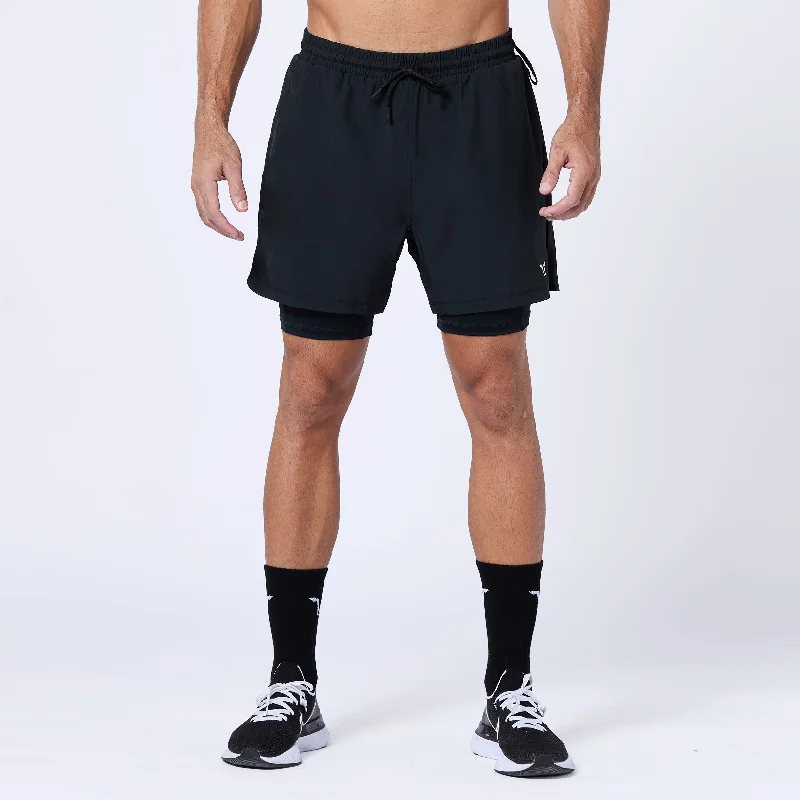 Men's plaid pattern wool blend shorts for a preppy fall styleEssential 5" Pro 2-In-1 Shorts - Black Men's plaid pattern wool blend shorts for a preppy fall styleEssential 5" Pro 2-In-1 Shorts - Black
