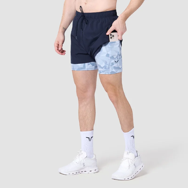 Men's flat - front chino shorts for semi - formal summer eventsLimitless 2-In-1 5" Shorts - Navy & Skyway Men's flat - front chino shorts for semi - formal summer eventsLimitless 2-In-1 5" Shorts - Navy & Skyway