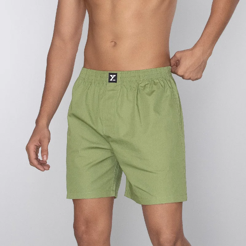 Men's distressed cotton shorts for a bohemian - inspired stylePace Cotton Boxer Shorts Olive Green