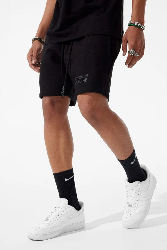 Men's floral print silk blend shorts for a unique night - out lookRetro - Paradise Tonal Shorts (Black) Men's floral print silk blend shorts for a unique night - out lookRetro - Paradise Tonal Shorts (Black)