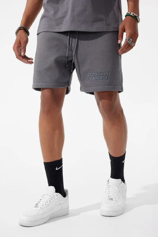 Men's zip - pocket canvas shorts for added functionality during travelRetro - Paradise Tonal Shorts (Charcoal) Men's zip - pocket canvas shorts for added functionality during travelRetro - Paradise Tonal Shorts (Charcoal)