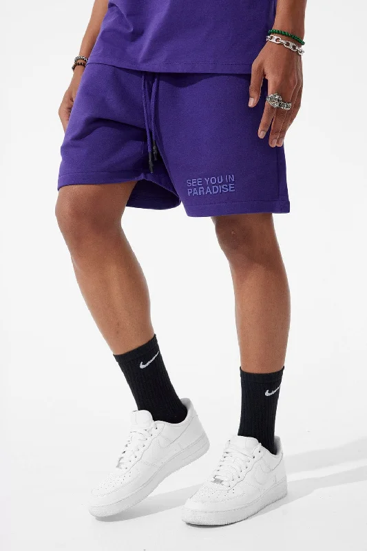Men's ripped denim shorts for a trendy streetwear aestheticRetro - Paradise Tonal Shorts (Purple) Men's ripped denim shorts for a trendy streetwear aestheticRetro - Paradise Tonal Shorts (Purple)