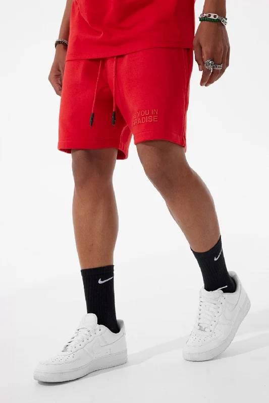Men's distressed cotton shorts for a bohemian - inspired styleRetro - Paradise Tonal Shorts (Red) Men's distressed cotton shorts for a bohemian - inspired styleRetro - Paradise Tonal Shorts (Red)