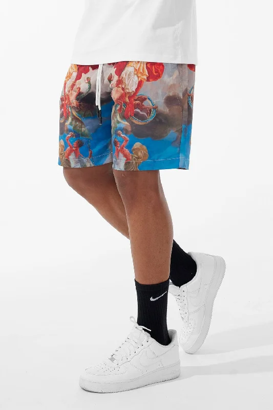 Men's drawstring casual linen shorts for a laid - back summer lookRetro - St. Michael Shorts (Good vs Evil) Men's drawstring casual linen shorts for a laid - back summer lookRetro - St. Michael Shorts (Good vs Evil)