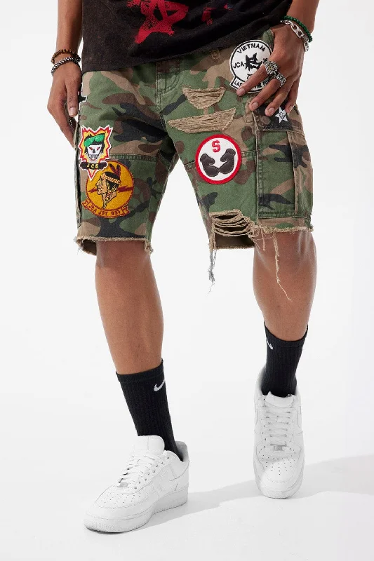 Men's elastic waistband lounge shorts for lazy weekends at homeRetro - War Angel Cargo Shorts (Vintage Camo Diary) Men's elastic waistband lounge shorts for lazy weekends at homeRetro - War Angel Cargo Shorts (Vintage Camo Diary)