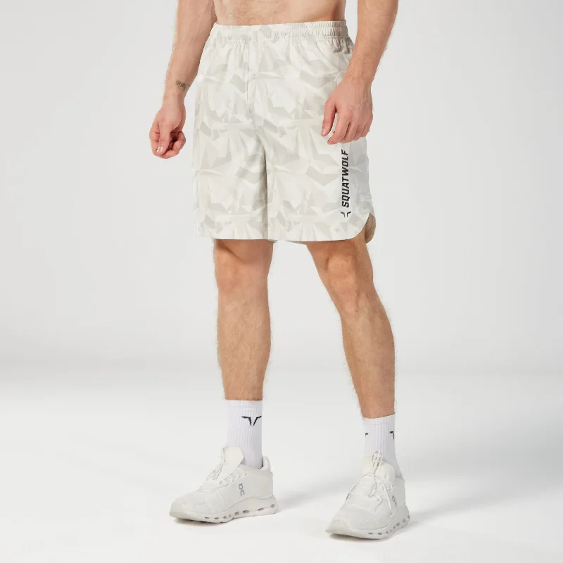 Men's elastic waistband lounge shorts for lazy weekends at homeWarrior 7" Shorts 2.0 - Pearl White Dot Camo Men's elastic waistband lounge shorts for lazy weekends at homeWarrior 7" Shorts 2.0 - Pearl White Dot Camo