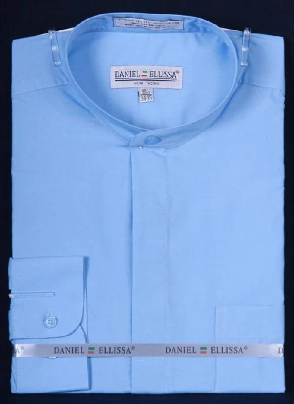 Men's Embroidered Detail Casual Shirts in Beige for a Touch of EleganceBanded Collar Dress Shirt, Light Blue Men's Embroidered Detail Casual Shirts in Beige for a Touch of EleganceBanded Collar Dress Shirt, Light Blue