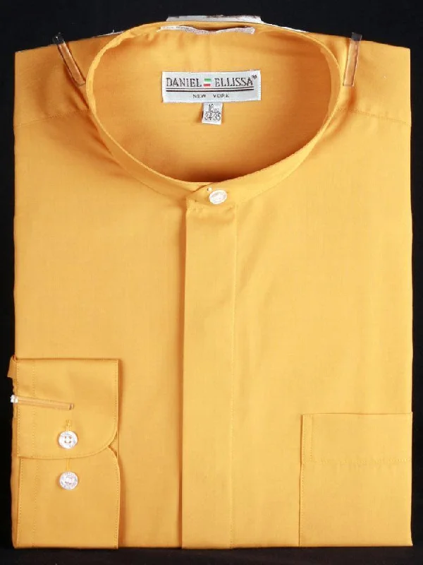 Men's Sustainable Recycled Material Casual Shirts for Eco - Conscious ConsumersBanded Collar Dress Shirt, Mustard Men's Sustainable Recycled Material Casual Shirts for Eco - Conscious ConsumersBanded Collar Dress Shirt, Mustard
