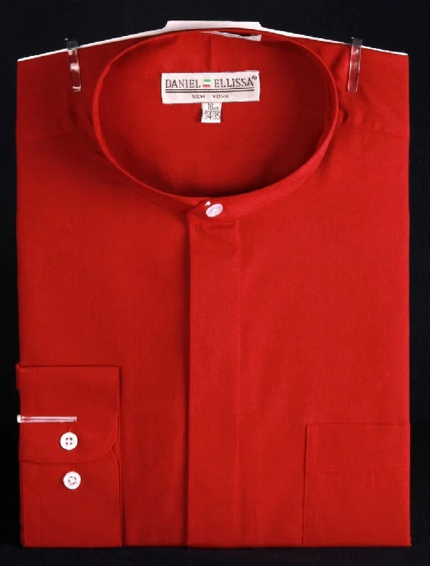 Men's Moisture - Wicking Performance Fabric Casual Shirts for Outdoor ActivitiesBanded Collar Dress Shirt, Red Men's Moisture - Wicking Performance Fabric Casual Shirts for Outdoor ActivitiesBanded Collar Dress Shirt, Red