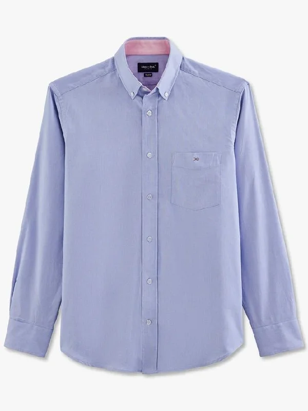 Men's Long - Line Oversized Casual Shirts in Dark Gray for a Relaxed and Modern LookBLUE LONG SLEEVE SHIRT WITH PINK TRIM Men's Long - Line Oversized Casual Shirts in Dark Gray for a Relaxed and Modern LookBLUE LONG SLEEVE SHIRT WITH PINK TRIM