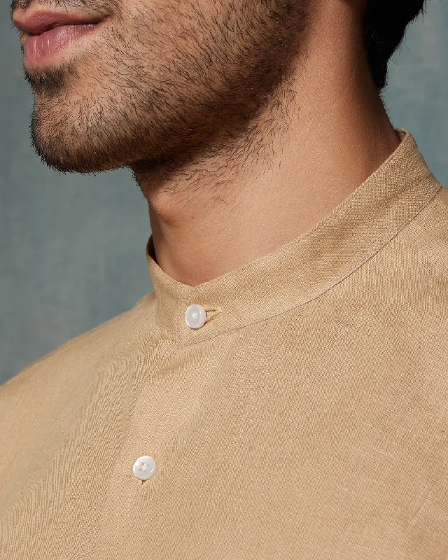 Men's Slim - Fit Printed Floral Casual Shirts in Pastel Colors for a Spring - Inspired VibeSoft Washed Linen Shirt - Khaki Men's Slim - Fit Printed Floral Casual Shirts in Pastel Colors for a Spring - Inspired VibeSoft Washed Linen Shirt - Khaki
