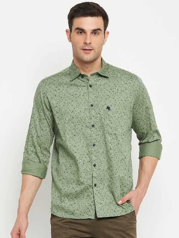 Men's Thermal - Lined Casual Shirts in Black for Added Warmth in Cold WeatherMen's Light Olive Casual Floral Print Full Sleeve Shirt