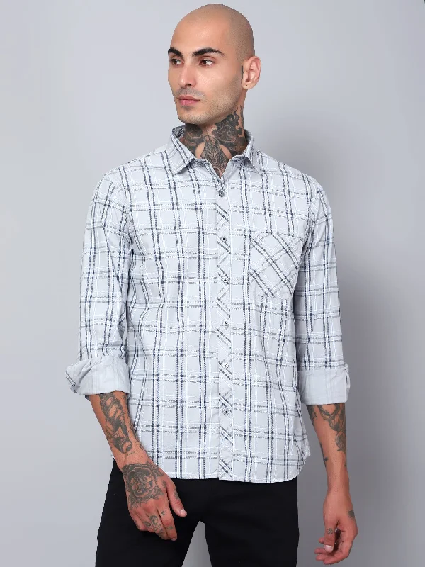 Men's Stretch - Fabric Casual Shirts in Navy Blue for a Comfortable and Flexible FitMen's Light Grey Casual Medium Checks Full Sleeve Shirt Men's Stretch - Fabric Casual Shirts in Navy Blue for a Comfortable and Flexible FitMen's Light Grey Casual Medium Checks Full Sleeve Shirt
