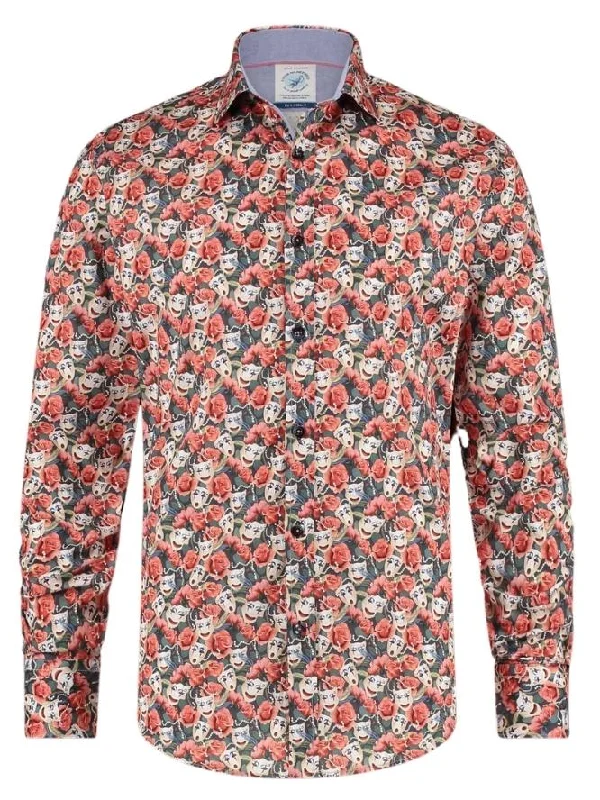 Men's Embroidered Detail Casual Shirts in Beige for a Touch of EleganceCHILI RED MASK LONG SLEEVE SHIRT Men's Embroidered Detail Casual Shirts in Beige for a Touch of EleganceCHILI RED MASK LONG SLEEVE SHIRT