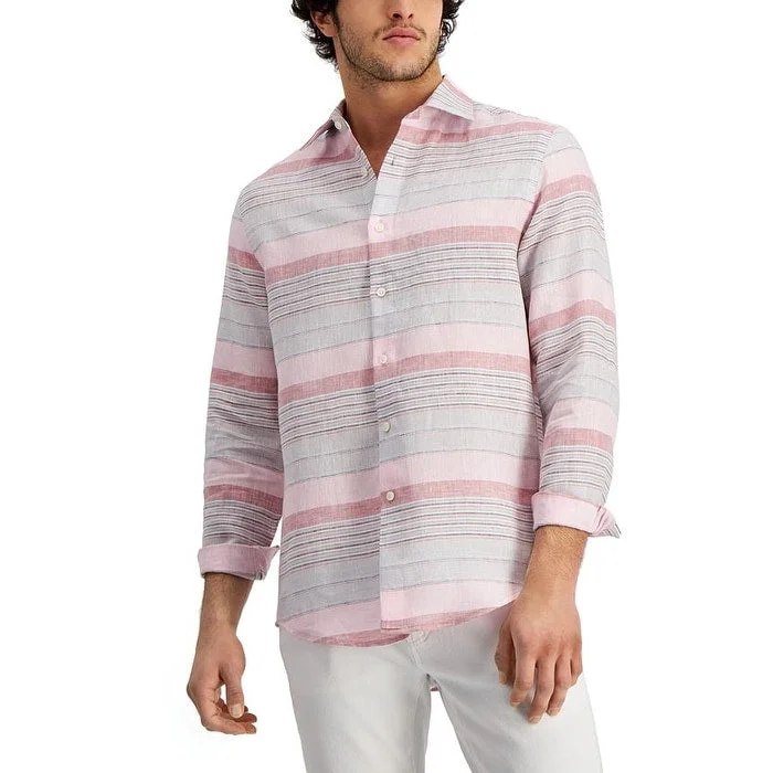 Men's Wrinkle - Resistant Polyester Blend Casual Shirts for Easy Travel and MaintenanceClub Room Men's Regular Fit Stripe Linen Shirt Pink Men's Wrinkle - Resistant Polyester Blend Casual Shirts for Easy Travel and MaintenanceClub Room Men's Regular Fit Stripe Linen Shirt Pink