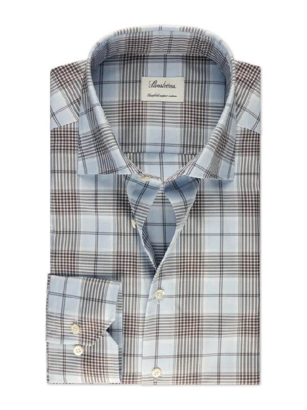 Men's Thermal - Lined Casual Shirts in Black for Added Warmth in Cold WeatherFitted Body Blue Checked Twill Shirt 602771 8732 103 Men's Thermal - Lined Casual Shirts in Black for Added Warmth in Cold WeatherFitted Body Blue Checked Twill Shirt 602771 8732 103