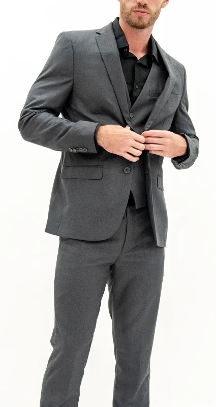 Men's Linen Blend Casual Shirts with Roll - Up Sleeves for a Summer Beach LookFerera Collection-Men's 3 Piece Slim Fit Suit Solid Gray Men's Linen Blend Casual Shirts with Roll - Up Sleeves for a Summer Beach LookFerera Collection-Men's 3 Piece Slim Fit Suit Solid Gray
