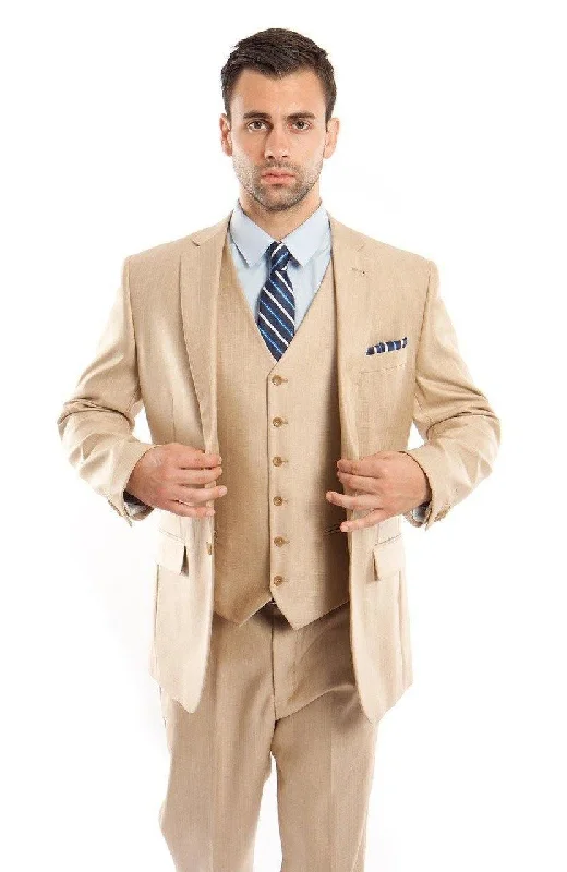Plus Size Men's Plaid Flannel Casual Shirts in Earth Tones for a Cozy Fall OutfitTAZIO COLLECTION-LIGHT BEIGE TEXTURED 3 PIECE SUIT