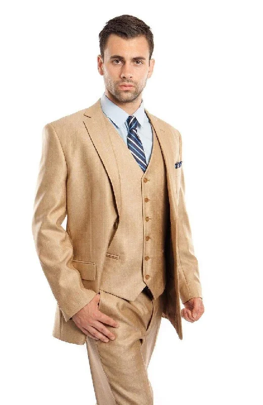 Men's Thermal - Lined Casual Shirts in Black for Added Warmth in Cold WeatherTAZIO COLLECTION-WHEAT TEXTURED 3 PIECE SUIT
