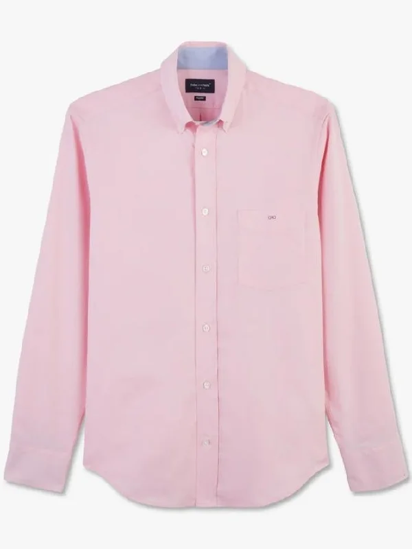 Men's Organic Cotton Casual Shirts with a Soft Handfeel for Everyday ComfortPINK LONG SLEEVE SHIRT WITH BLUE TRIM Men's Organic Cotton Casual Shirts with a Soft Handfeel for Everyday ComfortPINK LONG SLEEVE SHIRT WITH BLUE TRIM