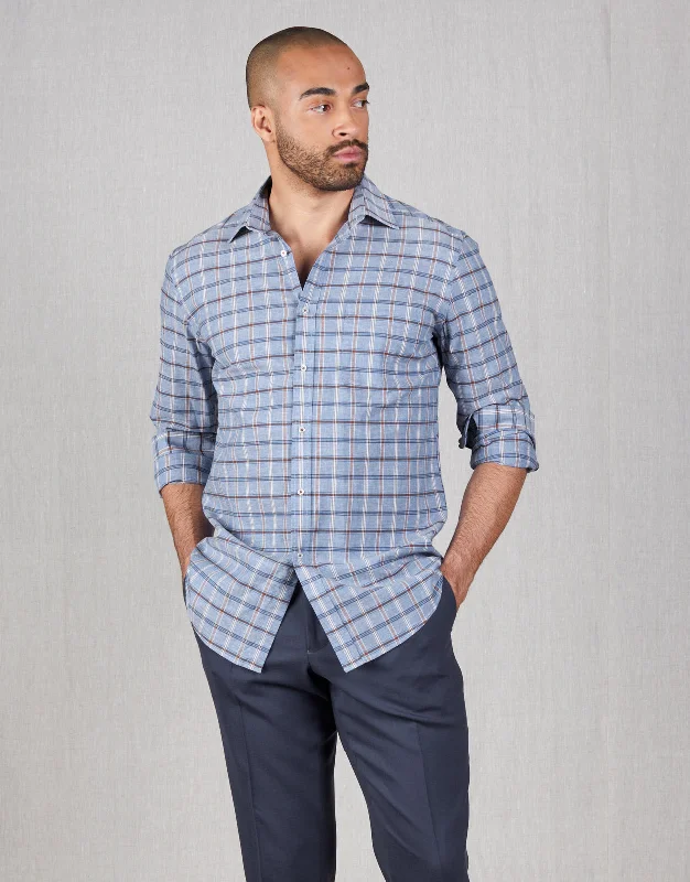 Men's Graphic - Printed Casual Shirts with Pop - Culture References for a Fun and Stylish LookSinatra Blue & Brown Check Shirt Men's Graphic - Printed Casual Shirts with Pop - Culture References for a Fun and Stylish LookSinatra Blue & Brown Check Shirt