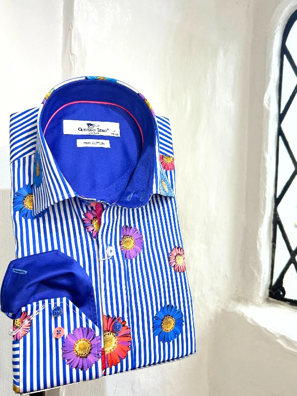 Men's Graphic - Printed Casual Shirts with Pop - Culture References for a Fun and Stylish LookSTRIPED DAISY LONG SLEEVE SHIRT Men's Graphic - Printed Casual Shirts with Pop - Culture References for a Fun and Stylish LookSTRIPED DAISY LONG SLEEVE SHIRT