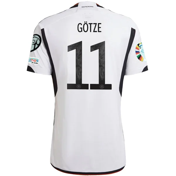 Men's Authentic Soccer Jerseys of National Teams for International Football Eventsadidas Germany Mario Gotze Home Jersey w/ Euro Qualifying Patches 22/23 (White/Black) Men's Authentic Soccer Jerseys of National Teams for International Football Eventsadidas Germany Mario Gotze Home Jersey w/ Euro Qualifying Patches 22/23 (White/Black)