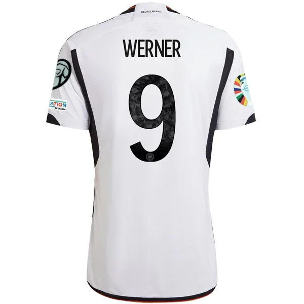 Men's Authentic Soccer Jerseys of National Teams for International Football Eventsadidas Germany Mario Timo Werner Home Jersey w/ Euro Qualifying Patches 22/23 (White/Black) Men's Authentic Soccer Jerseys of National Teams for International Football Eventsadidas Germany Mario Timo Werner Home Jersey w/ Euro Qualifying Patches 22/23 (White/Black)