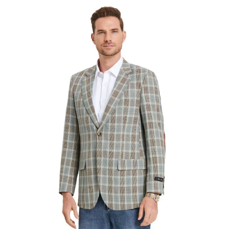 Men's Single - Breasted Cashmere Blazer in Camel for a Luxurious and Elegant Winter LookAres Collection: Camel Glen Check Pattern Slim Fit Blazer Men's Single - Breasted Cashmere Blazer in Camel for a Luxurious and Elegant Winter LookAres Collection: Camel Glen Check Pattern Slim Fit Blazer