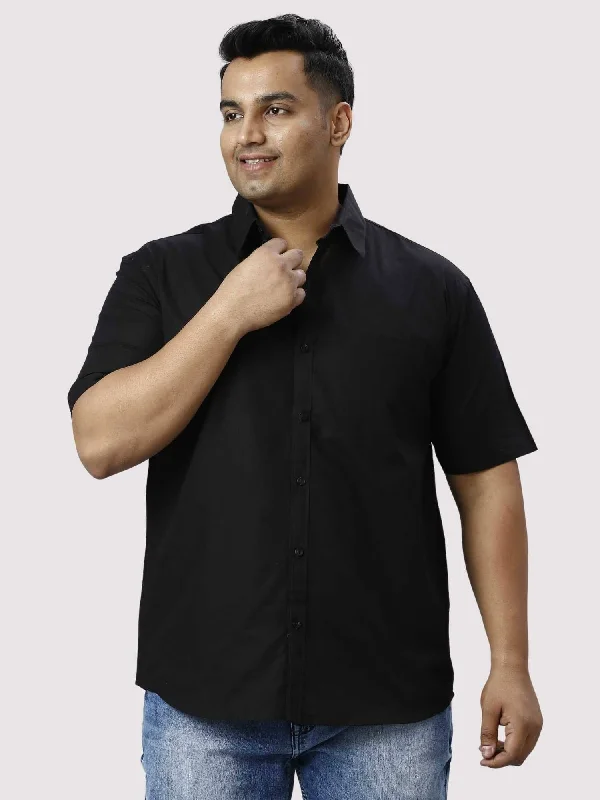 Black Pure Cotton Half Sleeve Shirt Men's Plus Size