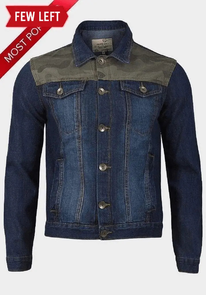 Men jackets with a built - in hood that can be stowed away when not in useBrave Soul - Men's Camo Print Denim Jacket Men jackets with a built - in hood that can be stowed away when not in useBrave Soul - Men's Camo Print Denim Jacket