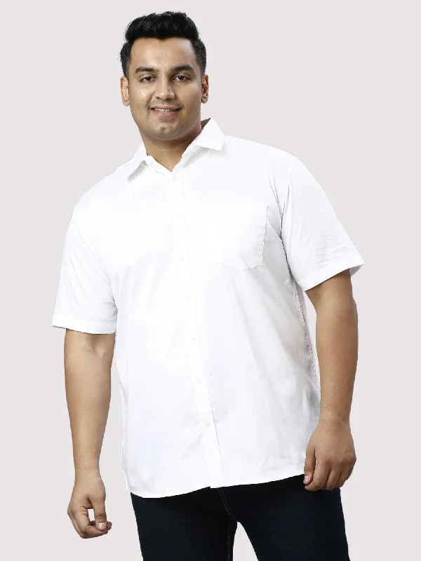 White Pure Cotton Half Sleeve Shirt Men's Plus Size