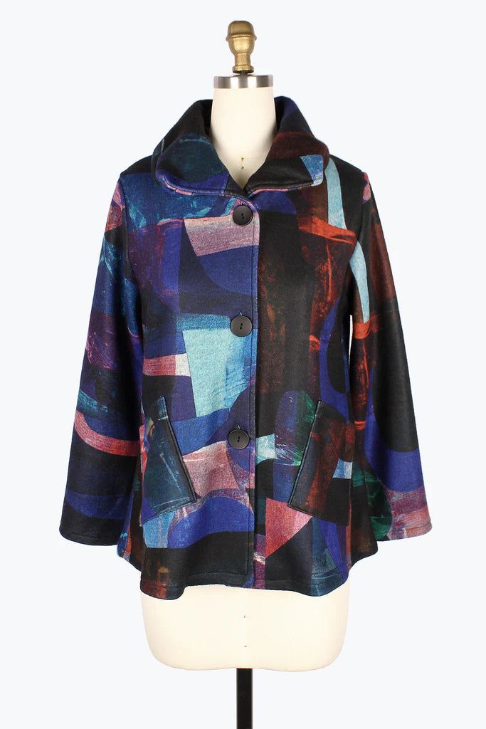 Performance - driven men jackets with breathable fabric for sportsDamee Abstract Painting Puffy Collaar Jacket 4911-BLU Performance - driven men jackets with breathable fabric for sportsDamee Abstract Painting Puffy Collaar Jacket 4911-BLU