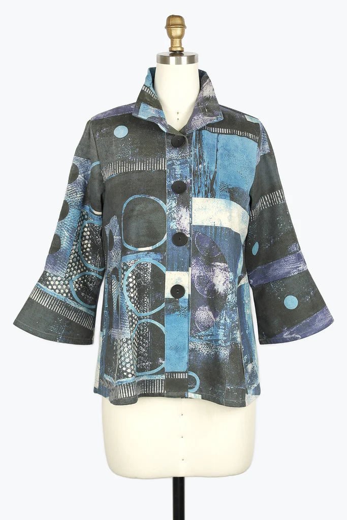 Plus - size men jackets with adjustable drawstrings for a comfortable fitDamee Oil Painting Micro-Suede Jacket 4909-BLU F24 Plus - size men jackets with adjustable drawstrings for a comfortable fitDamee Oil Painting Micro-Suede Jacket 4909-BLU F24
