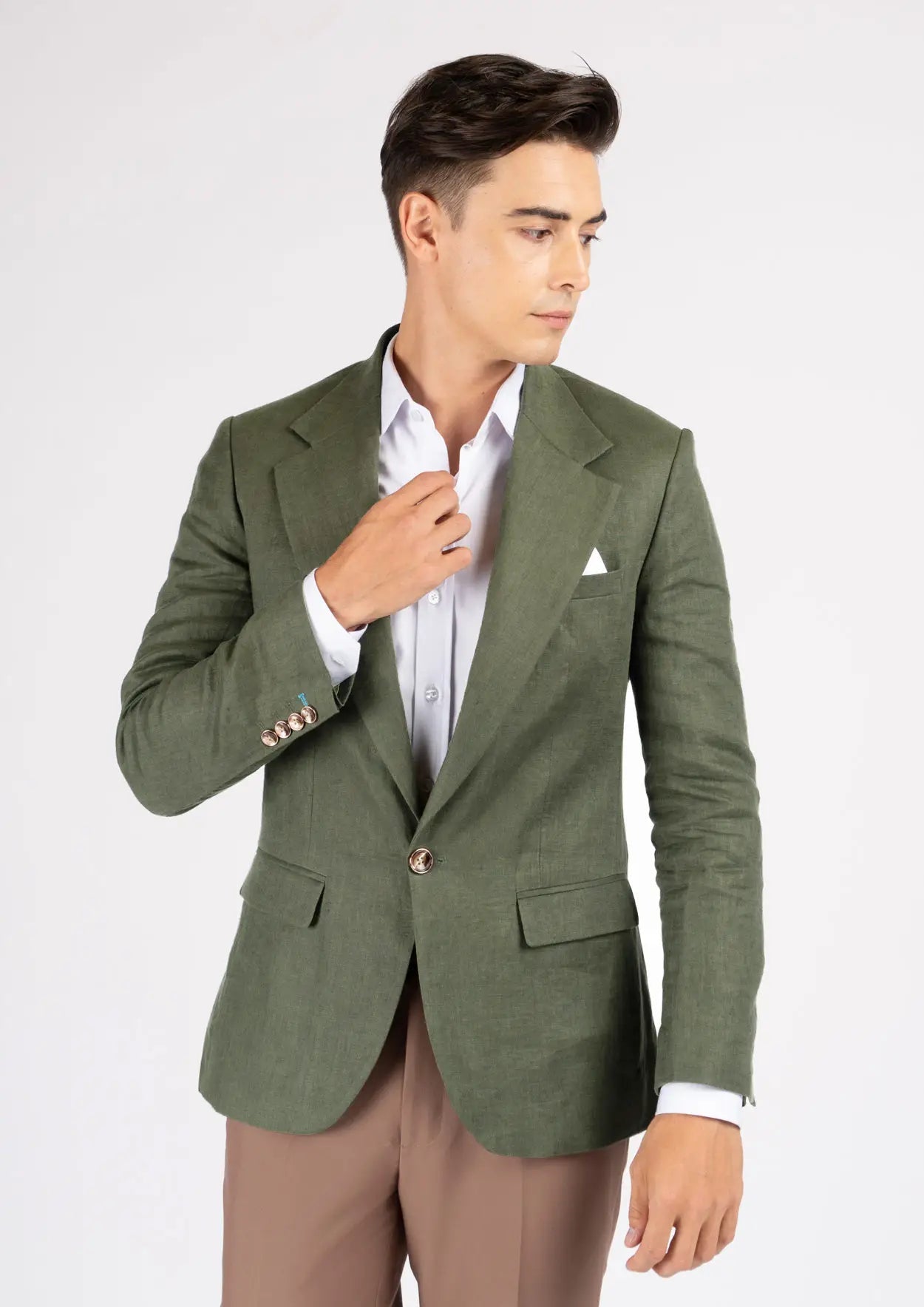 Men's Patterned Checkered Cotton Blazer in Multicolor for a Stylish and Trendy AppearanceEldridge Juniper Green Linen Jacket Men's Patterned Checkered Cotton Blazer in Multicolor for a Stylish and Trendy AppearanceEldridge Juniper Green Linen Jacket