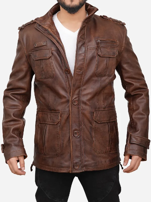 Men jackets with a built - in hood that can be stowed away when not in useFinley Vintage Brown Leather Jacket Men jackets with a built - in hood that can be stowed away when not in useFinley Vintage Brown Leather Jacket