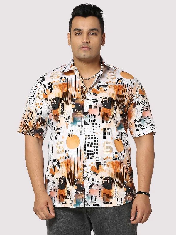 Gold Letters Digital Printed Half Shirt Men's Plus Size