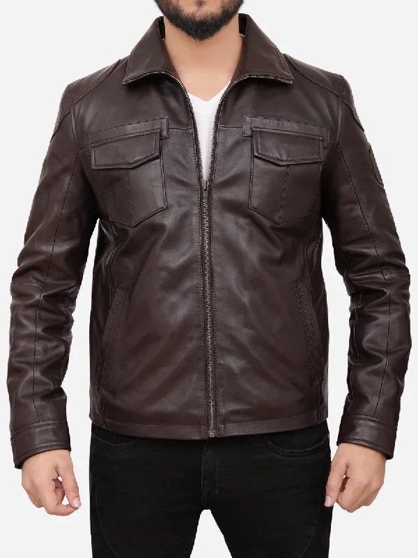 Fleece - lined men jackets for cold - weather commutingGrayson Casual Brown Leather Jacket Fleece - lined men jackets for cold - weather commutingGrayson Casual Brown Leather Jacket