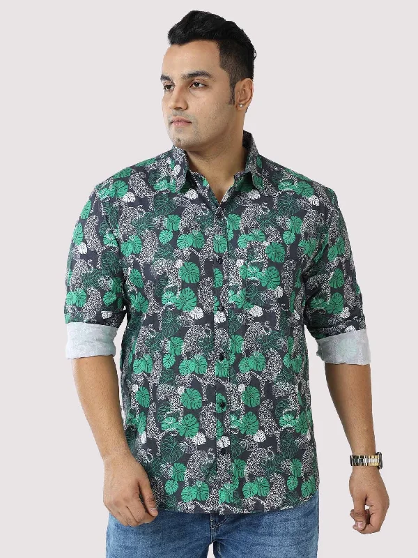 Green Jungle Printed Cotton Full Shirt Men's Plus Size
