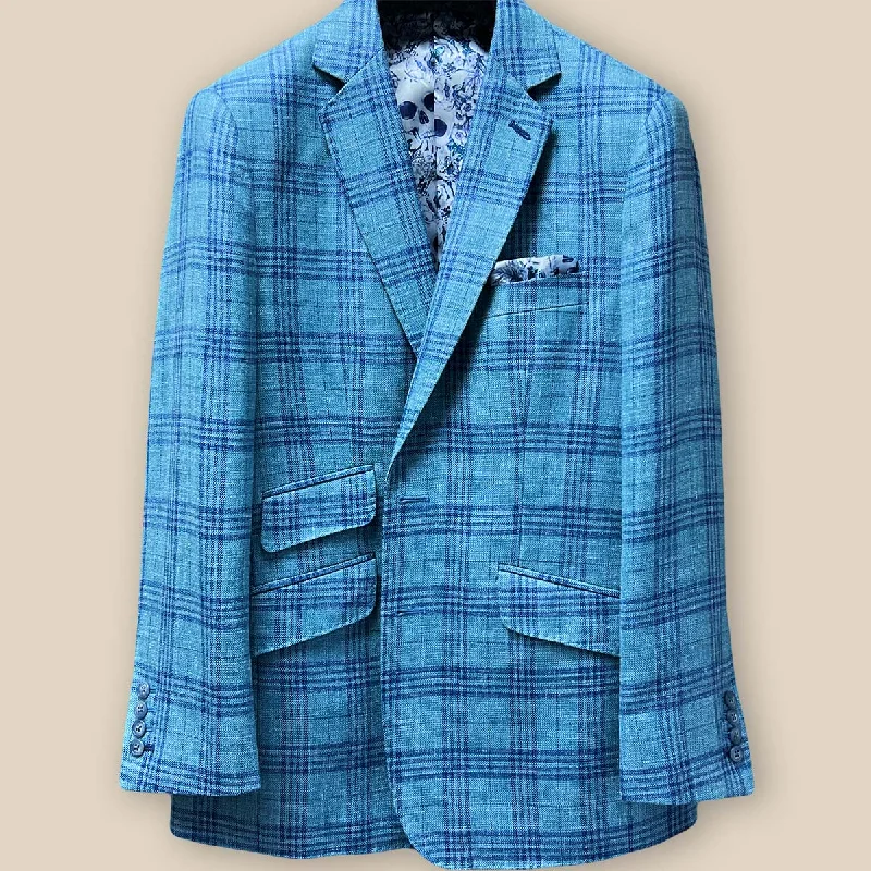 Slim Fit Men's Navy Blue Wool Blazer for a Classic and Professional LookHavana by E.Thomas Green with Blue Plaid Men's Sportcoat Slim Fit Men's Navy Blue Wool Blazer for a Classic and Professional LookHavana by E.Thomas Green with Blue Plaid Men's Sportcoat