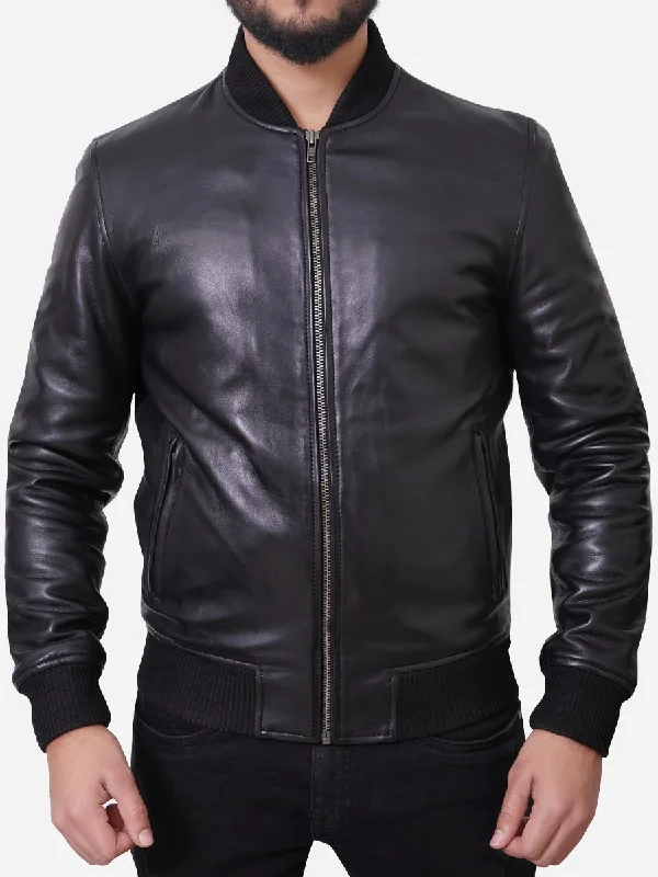 Tailored men jackets to pair with formal trousers for business meetingsLucas Casual Black Bomber Leather Jacket Tailored men jackets to pair with formal trousers for business meetingsLucas Casual Black Bomber Leather Jacket