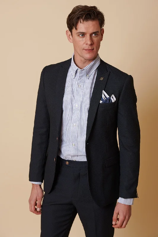Men's Stretch - Fabric Blazer in Black for a Comfortable and Flexible Everyday WearMAX - Navy Blue Blazer with Contrast Buttons Men's Stretch - Fabric Blazer in Black for a Comfortable and Flexible Everyday WearMAX - Navy Blue Blazer with Contrast Buttons