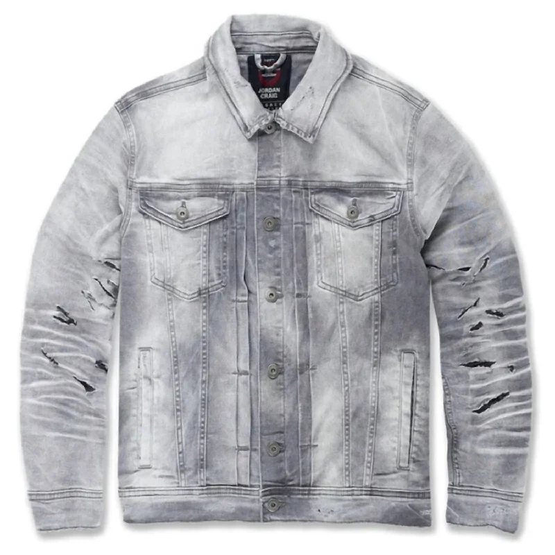 Men jackets with a zip - off sleeves to convert to a vestMen's Bayside Denim Trucker Jacket In Arctic Grey Men jackets with a zip - off sleeves to convert to a vestMen's Bayside Denim Trucker Jacket In Arctic Grey